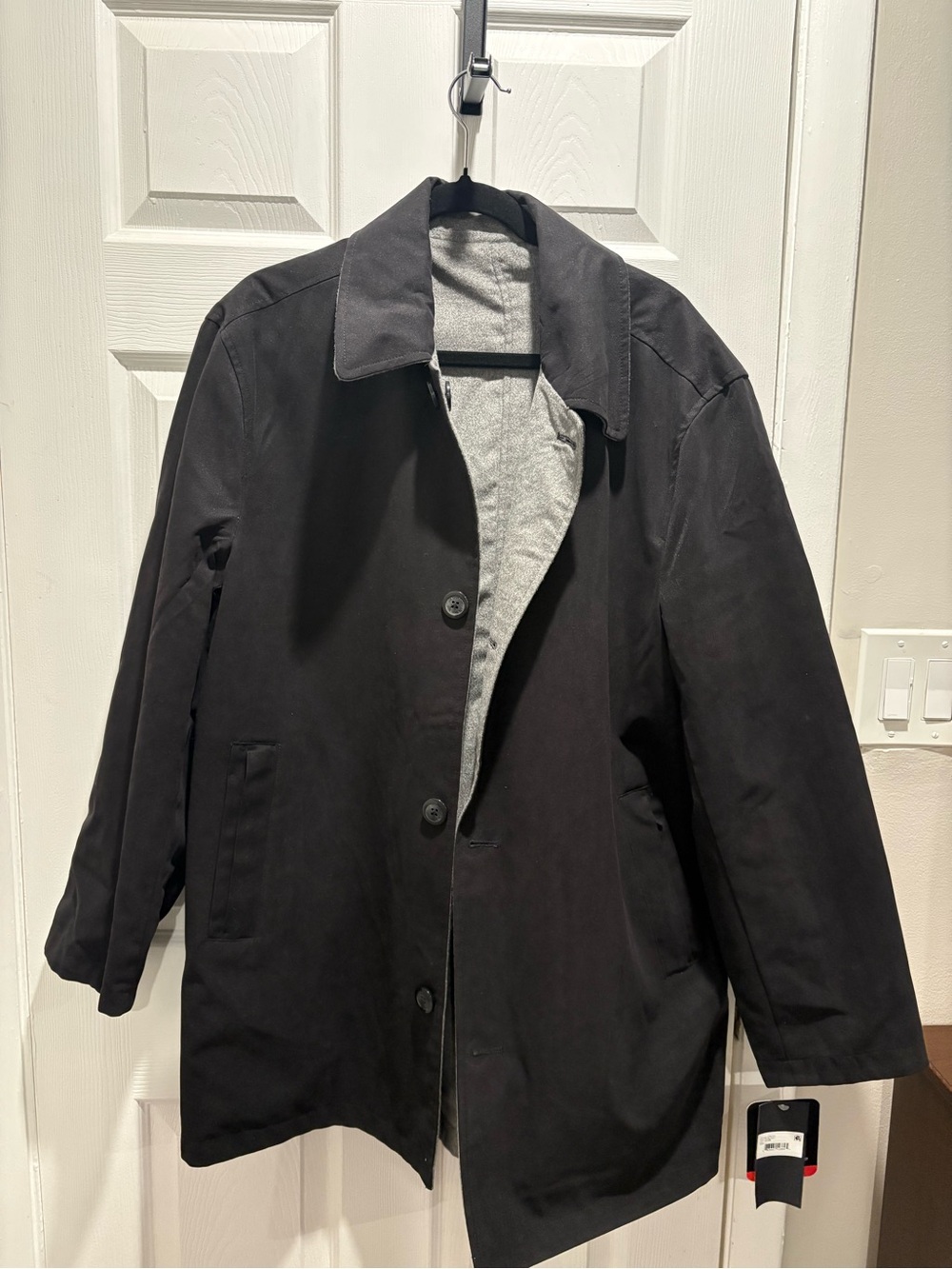 London Fog Men's Black Pea Coat with Grey Lining